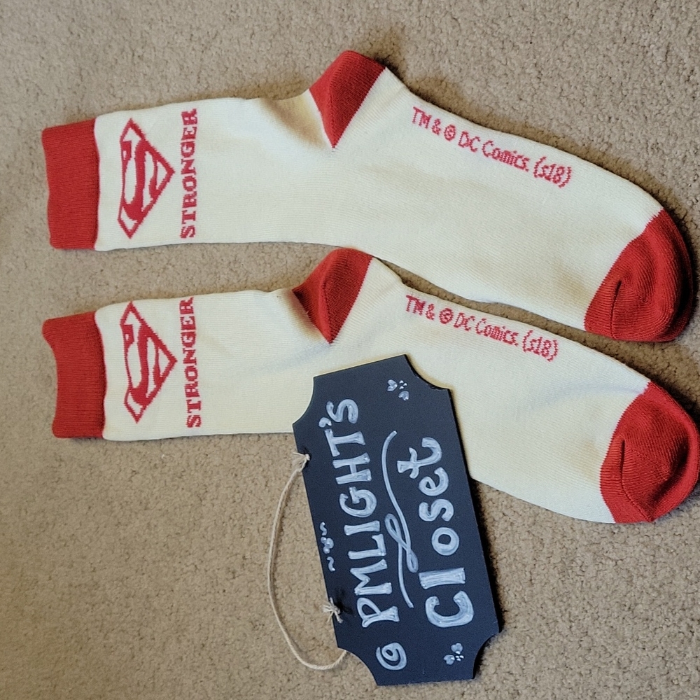 DC Comics Superman Socks Red/Beige Mid Calf "Stronger"
